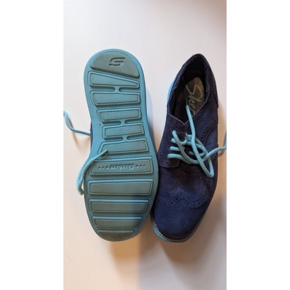 Skechers Groove Lite Blue Suede Blue Sole Oxford Wing Tip Shoes Women's 7 Casual - Picture 3 of 4